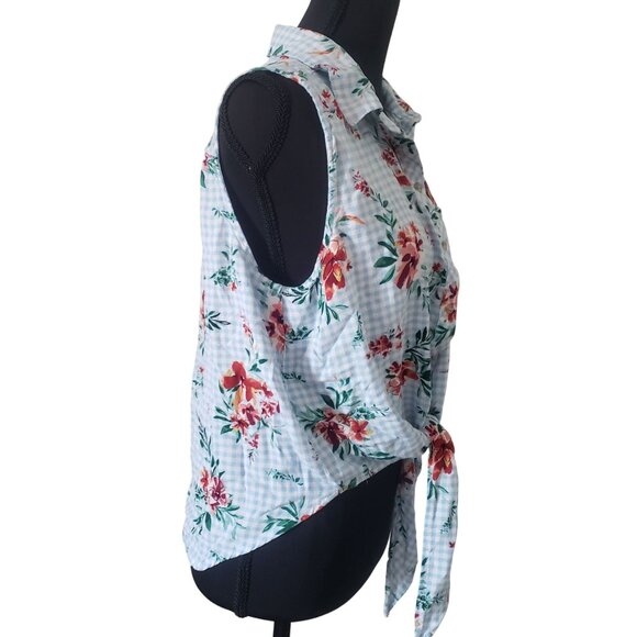 Floral Button Down Sleeveless Tie Front Blouse Size XL Summer Picnic Country - Picture 2 of 10